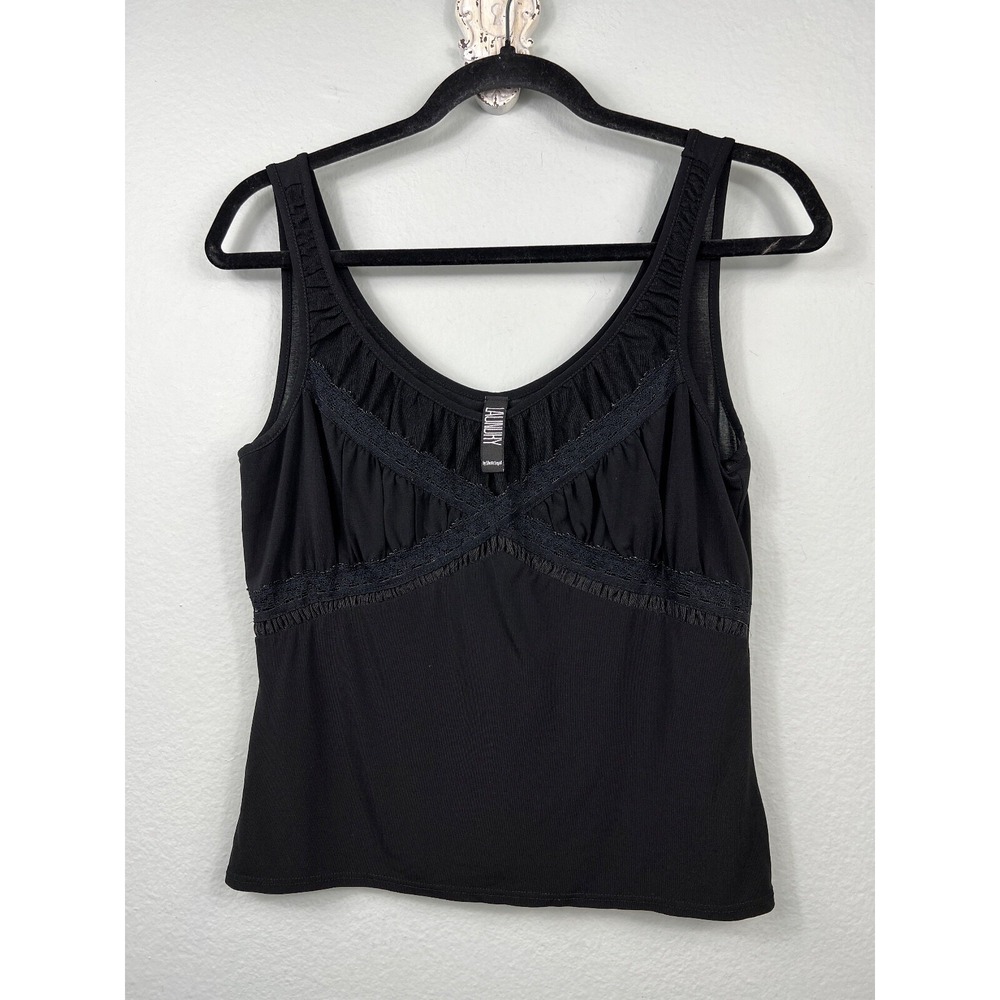 LAUNDRY by Shelli Segal M Camisole‎ Tank Black Stretch V-Neck VINTAGE RETRO